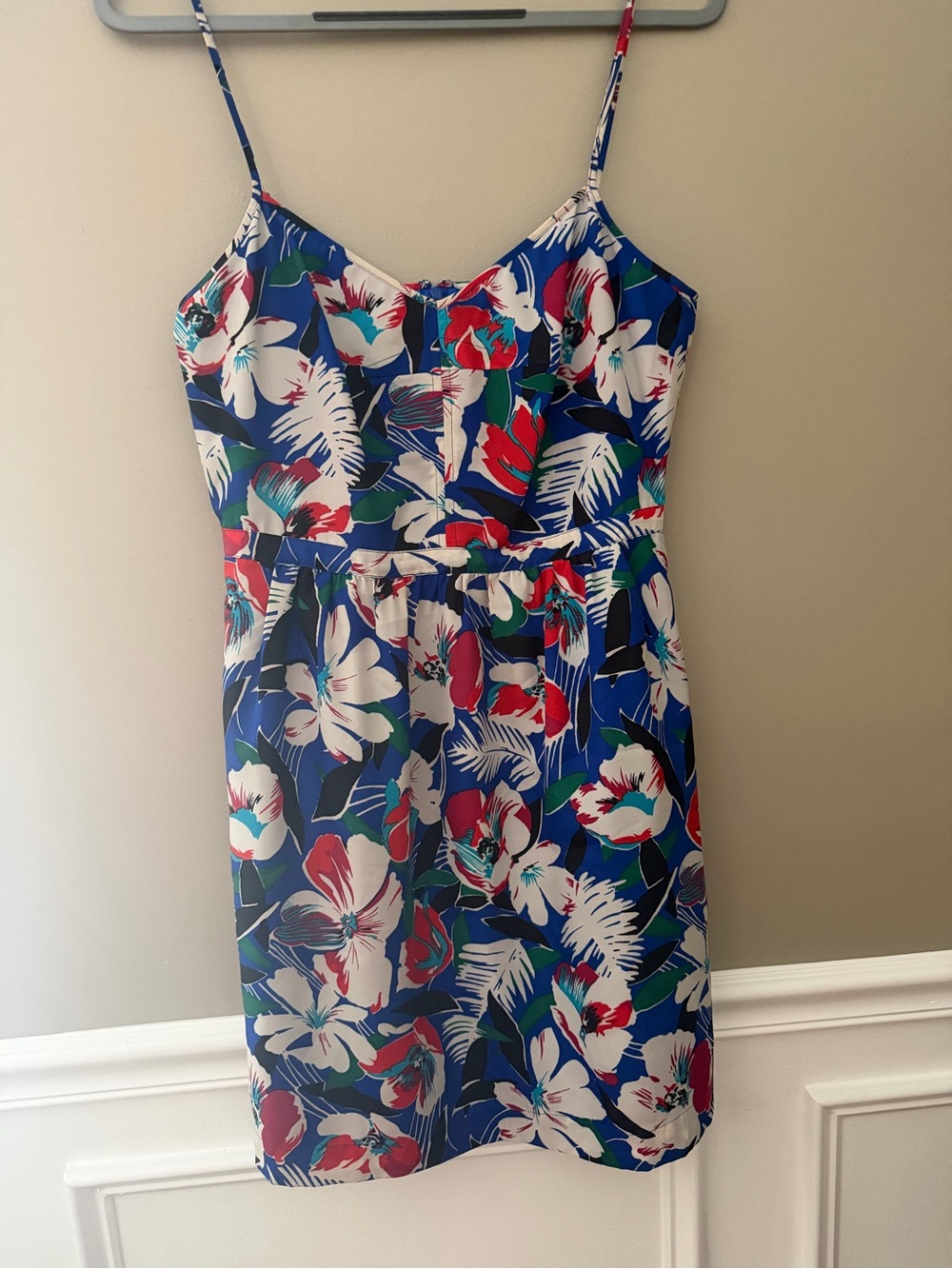 J. Crew Blue Floral Mini Dress with Red & Green Accents